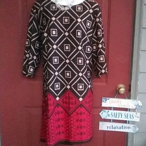 Gabby Skye Black, Beige & Red Dress EUC